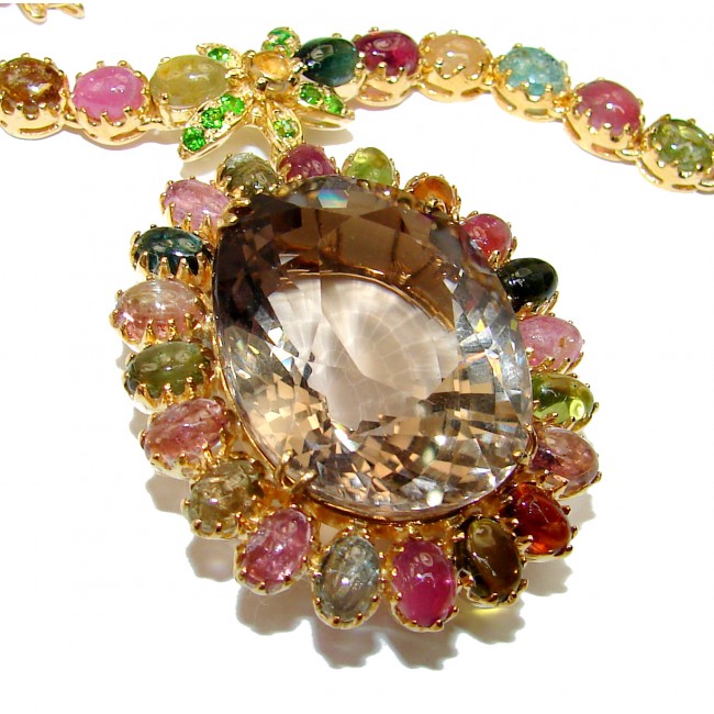 MAJESTIC FAIRYTALE 185ctw( total carat weight) Brazilian Watermelon Tourmaline 18K Gold over .925 Sterling Silver handcrafted Statement necklace