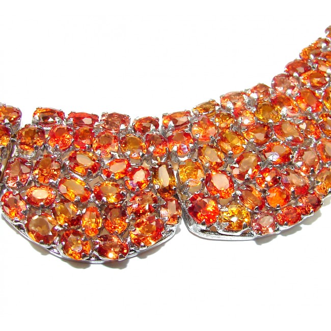 Marvels authentic Orange Sapphire .925 Sterling Silver handcrafted LARGE necklace