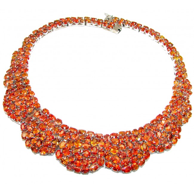 Marvels authentic Orange Sapphire .925 Sterling Silver handcrafted LARGE necklace