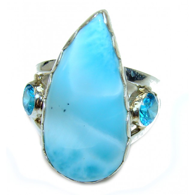 9.5 carat Larimar .925 Sterling Silver handcrafted Ring s. 9 1/4