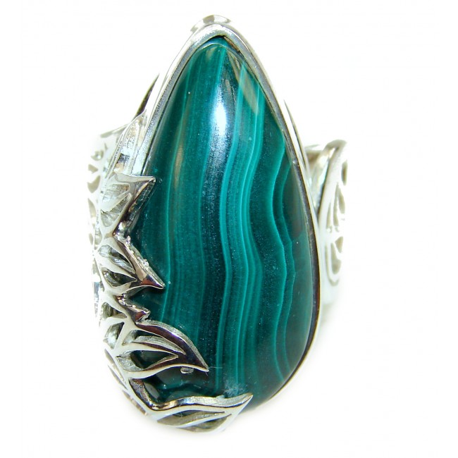 Huge Green Beauty Malachite .925 Sterling Silver handcrafted ring size 7 adjustable