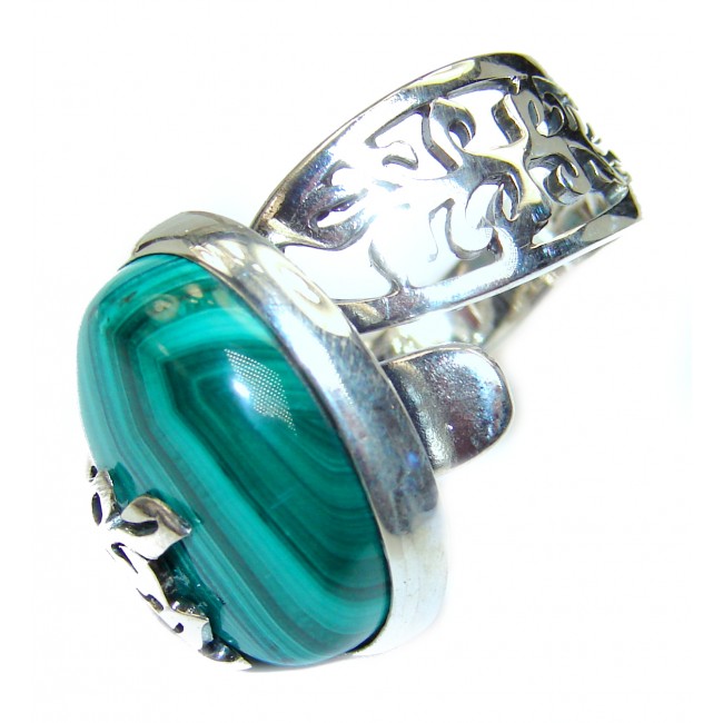 Green Beauty Malachite .925 Sterling Silver handcrafted ring size 8