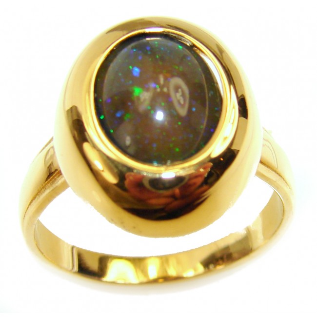 Vintage Design 7.6ctw Genuine Black Opal 18K Gold over .925 Sterling Silver handmade Ring size 9