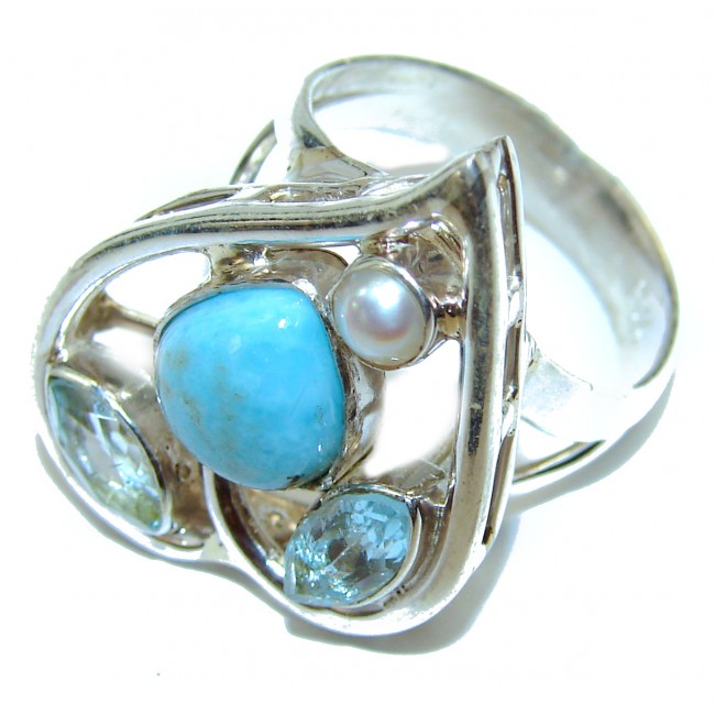5.5 carat Larimar .925 Sterling Silver handcrafted Ring s. 8 1/2