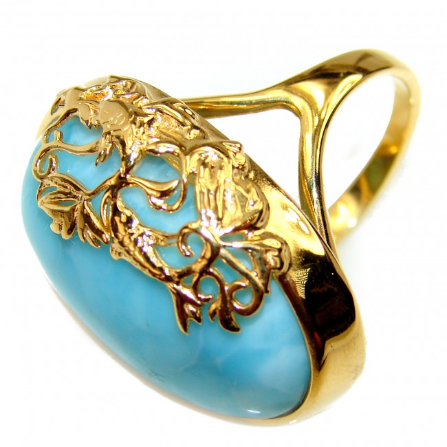 25.5 carat Larimar 18K Gold over .925 Sterling Silver handcrafted Ring s. 7