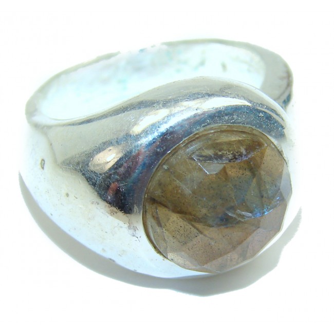 Precious 10.5 carat faceted shimmering Labradorite .925 Sterling Silver handcrafted ring size 7 3/4