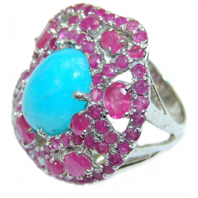 Authentic Sleeping Beauty Turquoise Ruby .925 Sterling Silver ring; s. 8