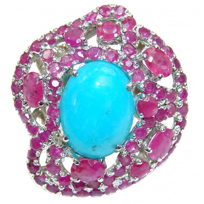 Authentic Sleeping Beauty Turquoise Ruby .925 Sterling Silver ring; s. 8