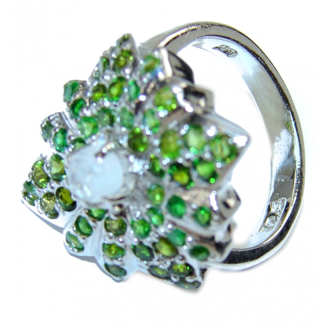 Special Fire Moonstone Chrome Diopside .925 Sterling Silver handmade ring s. 9