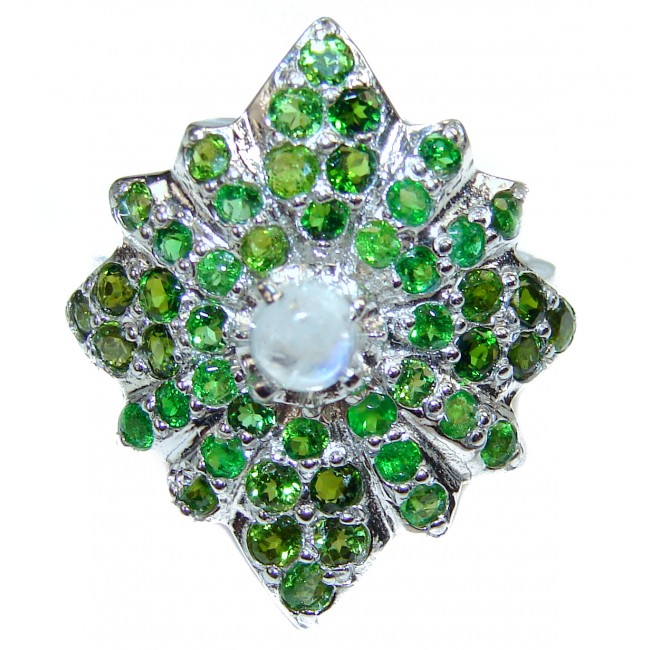 Special Fire Moonstone Chrome Diopside .925 Sterling Silver handmade ring s. 9