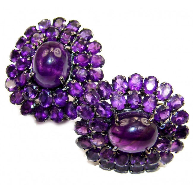 Exclusive Amethyst black rhodium over .925 Sterling Silver handcrafted Earrings