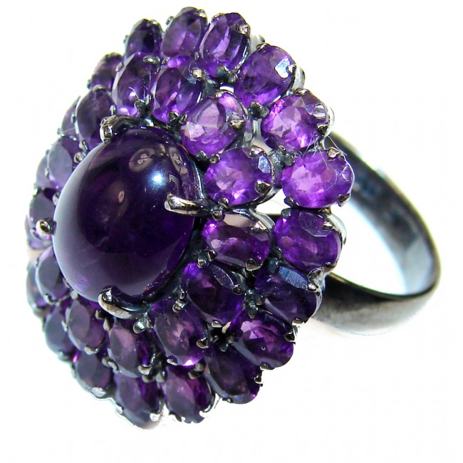 Purple Beauty 15.5 carat authentic Amethyst black rhodium over .925 Sterling Silver Ring size 7
