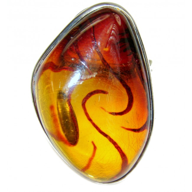 Authentic best quality Baltic Amber .925 Sterling Silver handcrafted ring; s. 8 adjustable