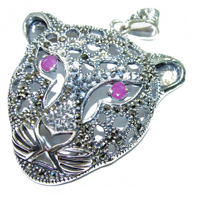 La Panther Marcasite Ruby .925 Sterling Silver handmade Pendant
