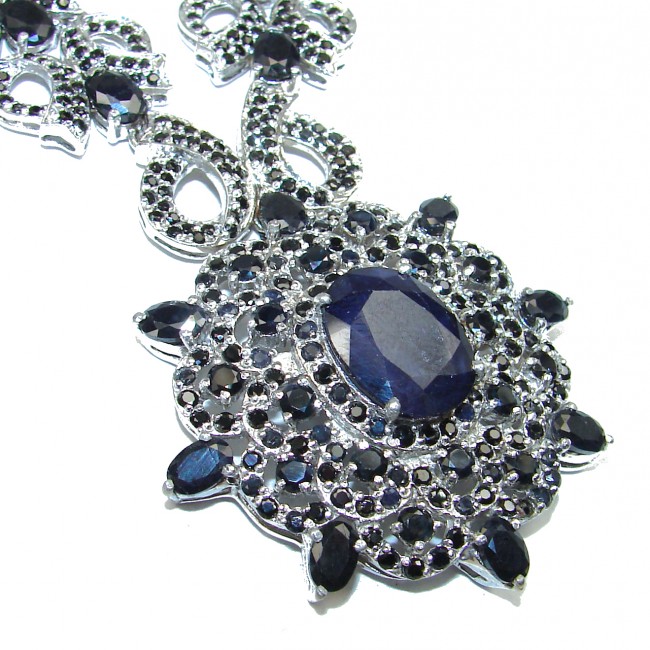 Spectacular Authentic Sapphire .925 Sterling Silver handcrafted LARGE necklace