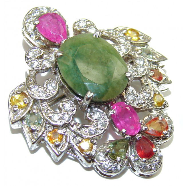 Great Beauty Emerald .925 Sterling Silver handcrafted Pendant Brooch