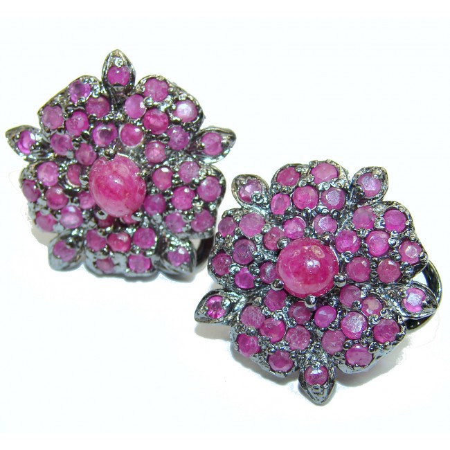Spectacular natural Ruby black rhodium over .925 Sterling Silver handcrafted HUGE earrings