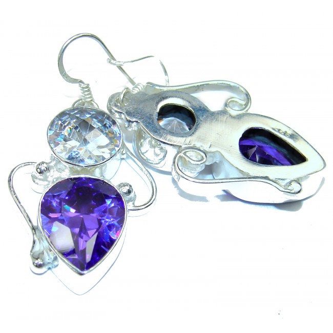 Vintage style Incredible purple Cubic Zirconia .925 Sterling Silver earrings