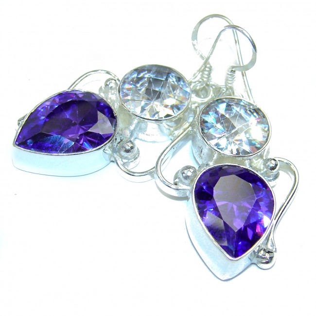 Vintage style Incredible purple Cubic Zirconia .925 Sterling Silver earrings