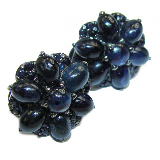 Genuine Sapphire black rhodium over .925 Sterling Silver handmade earrings