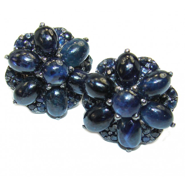 Genuine Sapphire black rhodium over .925 Sterling Silver handmade earrings
