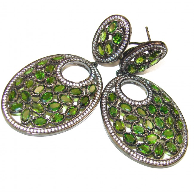 Long Authentic Chrome Diopside .925 Sterling Silver handcrafted earrings
