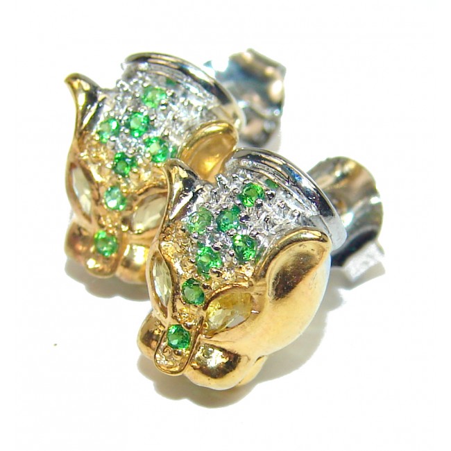 Panther Precious genuine Emerald 24K Gold over .925 Sterling Silver earrings