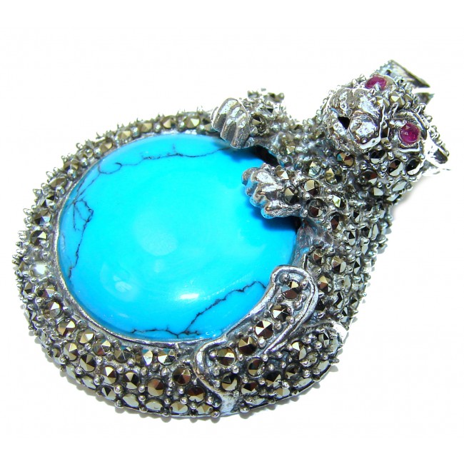 Panther style Turquoise .925 Sterling Silver handmade Pendant