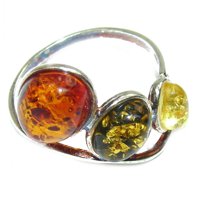 Beautiful Authentic Baltic Amber .925 Sterling Silver handcrafted ring; s. 7 1/2