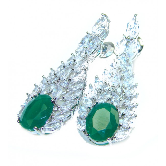 Very Unique Green Jade .925 Sterling Silver handcrafted earrings