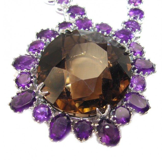 MAJESTIC Creation Amethyst Smoky Topaz .925 Sterling Silver handcrafted Statement necklace