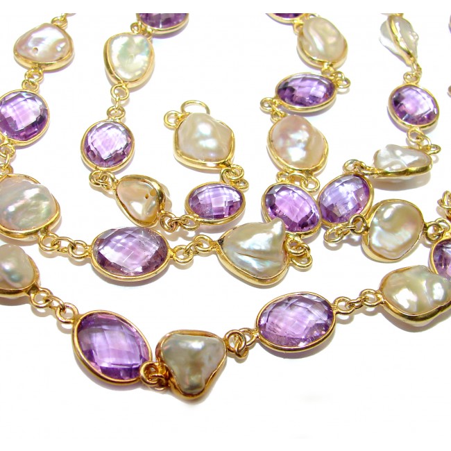 34 inches Amethyst 14K Gold over .925 Sterling Silver handmade Station Necklace