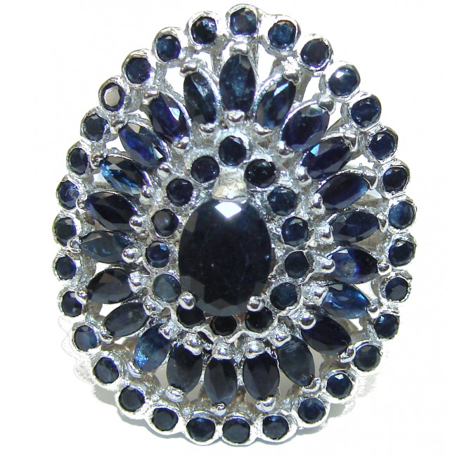 Incredible 20.85 carat authentic Sapphire black rhodium over .925 Sterling Silver handmade large Ring size 9
