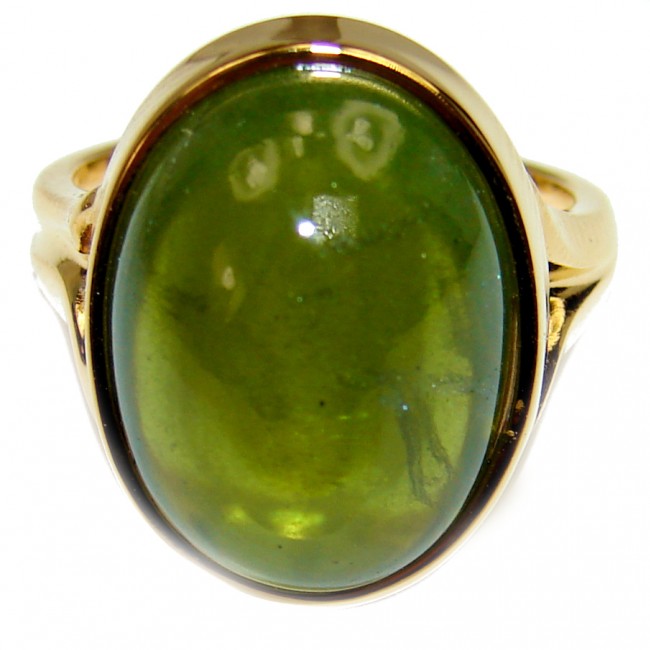 Authentic 16.5ctw Green Tourmaline 18K Yellow gold over .925 Sterling Silver brilliantly handcrafted ring s. 6