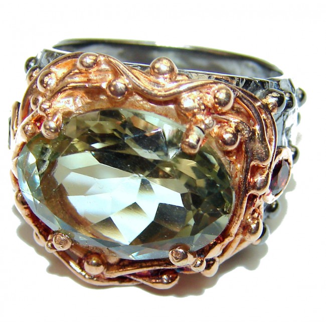 Vintage Style Green Amethyst .925 Sterling Silver Ring size 7