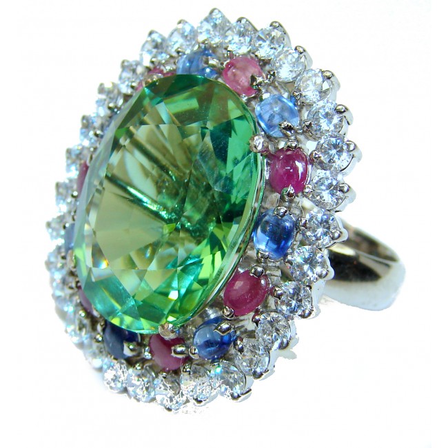 Oversized Authentic Green Topaz .925 Sterling Silver incredible Ring size 8