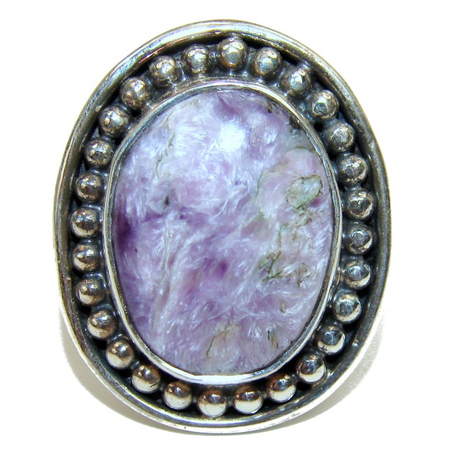 Natural Charoite .925 Sterling Silver handcrafted ring size 8 3/4