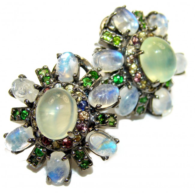 Mia Authentic Ruby Prehnite Moonstone .925 Sterling Silver handmade earrings