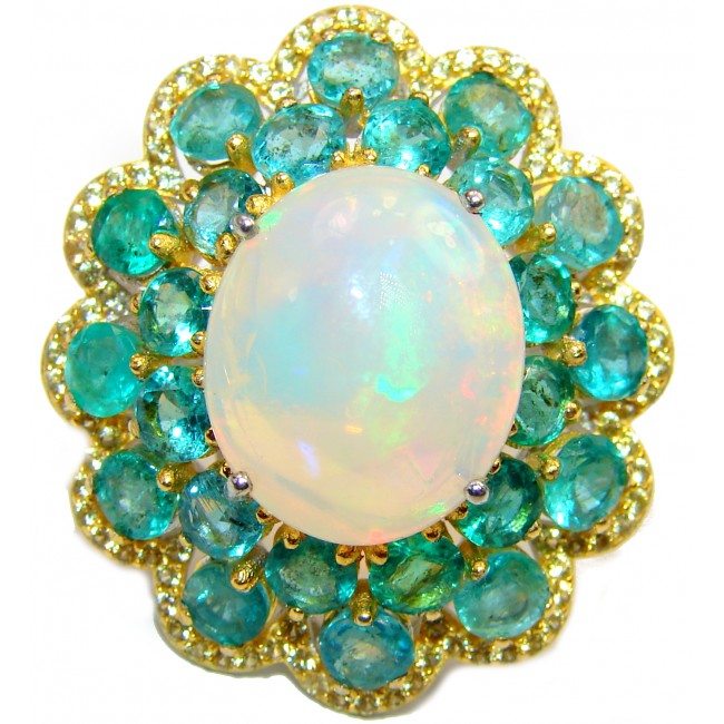 EVOLUTIONARY BEAUTY Genuine 7.5 carat Ethiopian Opal Emerald .925 Sterling Silver handmade Ring size 9