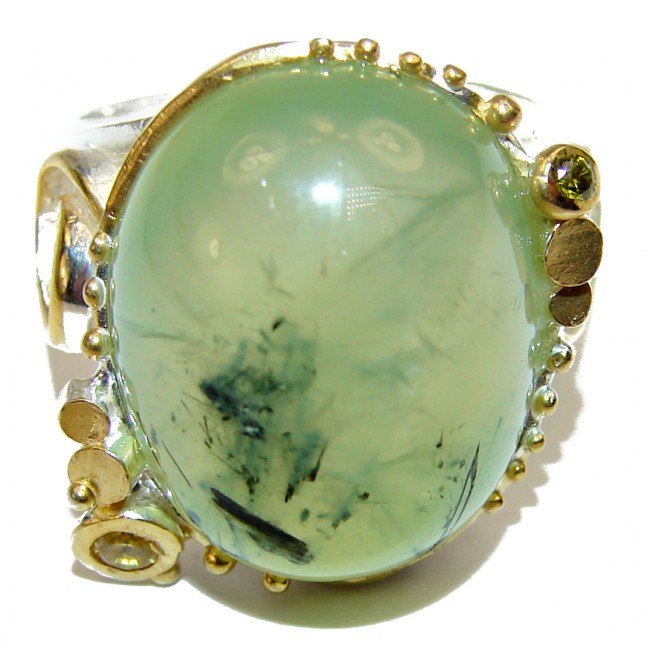 LARGE Natural Prehnite .925 Sterling Silver handmade ring s. 8 3/4