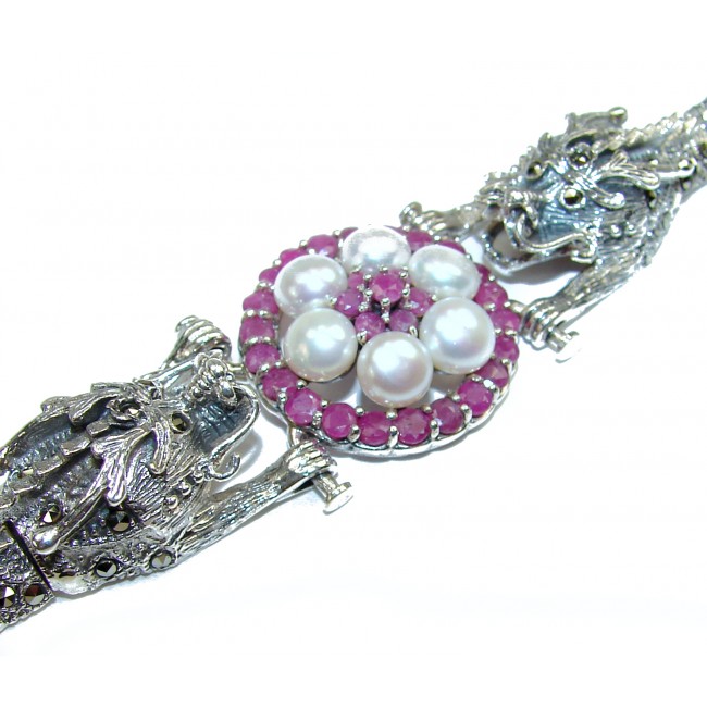 Precious Two Dragons Ruby .925 Sterling Silver handcrafted Bracelet