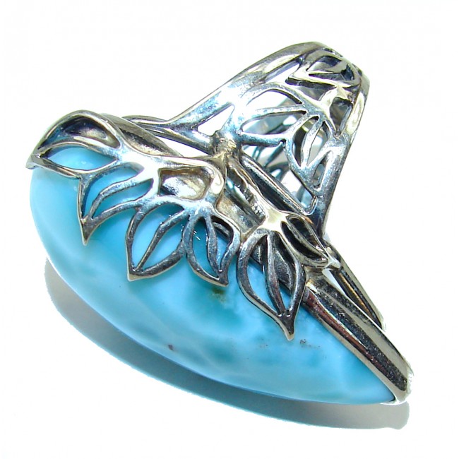 15.5 carat Larimar .925 Sterling Silver handcrafted Ring s. 8 adjustable