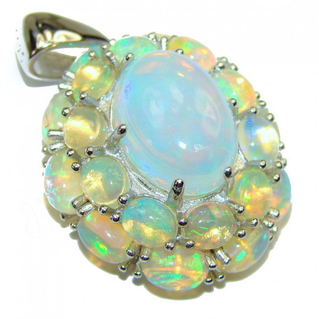 Genuine Ethiopian Fire Opal 14K White Gold over .925 Sterling Silver handcrafted pendant
