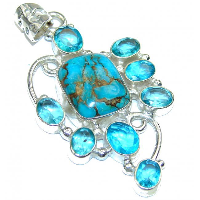 Great Beauty Copper Blue Turquoise .925 Sterling Silver handcrafted Pendant