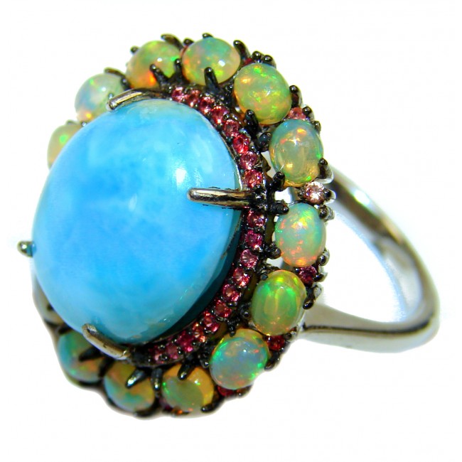 Natural Larimar Ethiopian Opal .925 Sterling Silver handcrafted Ring s. 8