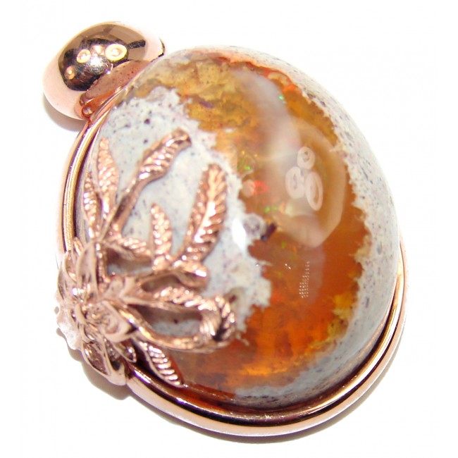 Natural Mexican Fire Opal 14K Gold over .925 Sterling Silver handmade Pendant
