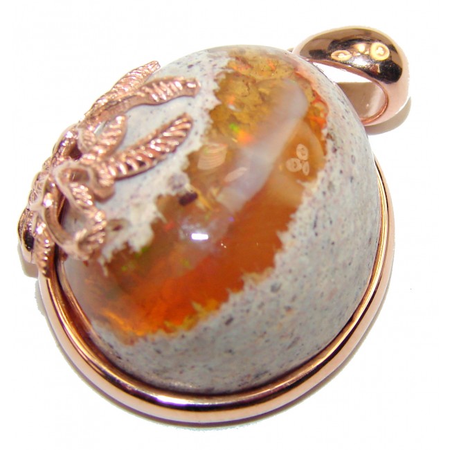 Natural Mexican Fire Opal 14K Gold over .925 Sterling Silver handmade Pendant