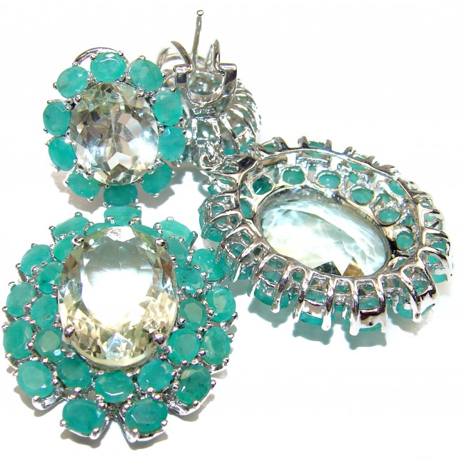 Exclusive Green Amethyst Emerald .925 Sterling Silver HANDCRAFTED Earrings
