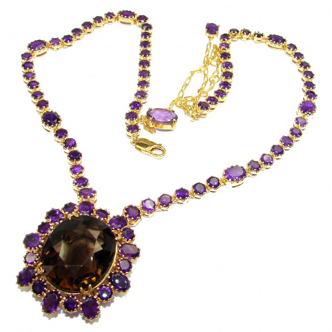 Magical Creation Amethyst Smoky Topaz .925 Sterling Silver handcrafted Statement necklace