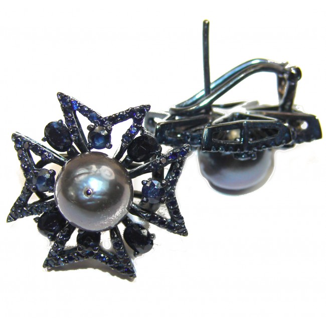 Victorian Style Black Pearl black rhodium over .925 Sterling Silver handcrafted Earrings